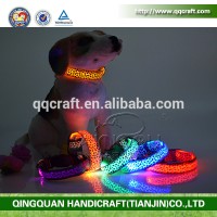 wholesale logo available nylon crystal lattice reflective waterproof led dog collar